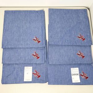 New Set of 6 Dansk Denim Lobster Embroidered Cloth Napkins